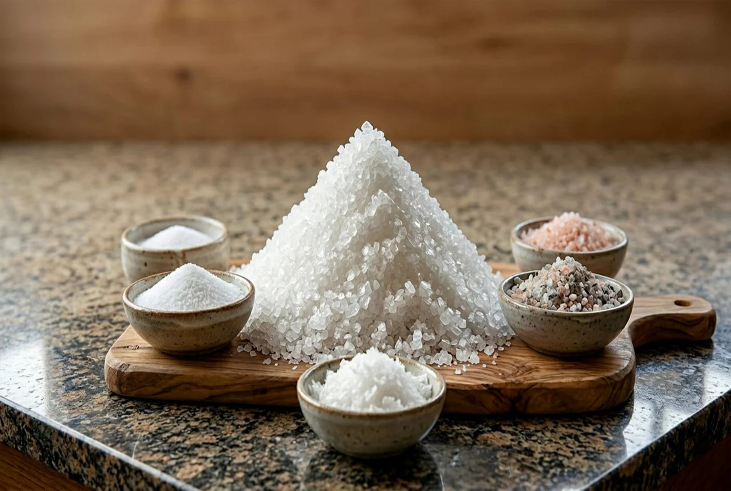 male chef adding salt into food in kitchen in uniform and apron